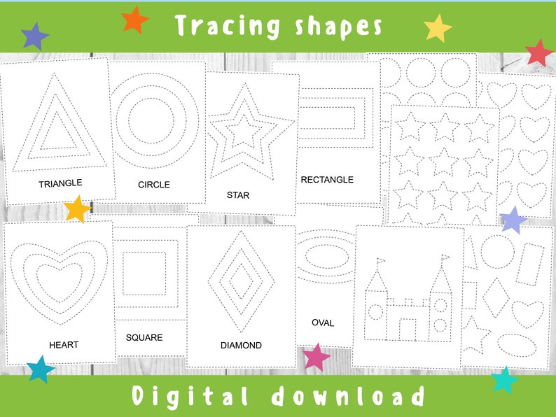 Tracing Shapes, Preschool Basic Shapes Tracing Etsy