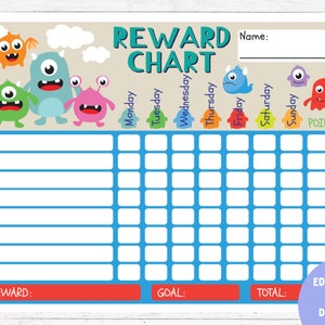 Editable Rewards Chart for Kids Monsters Rewards Chart - Etsy