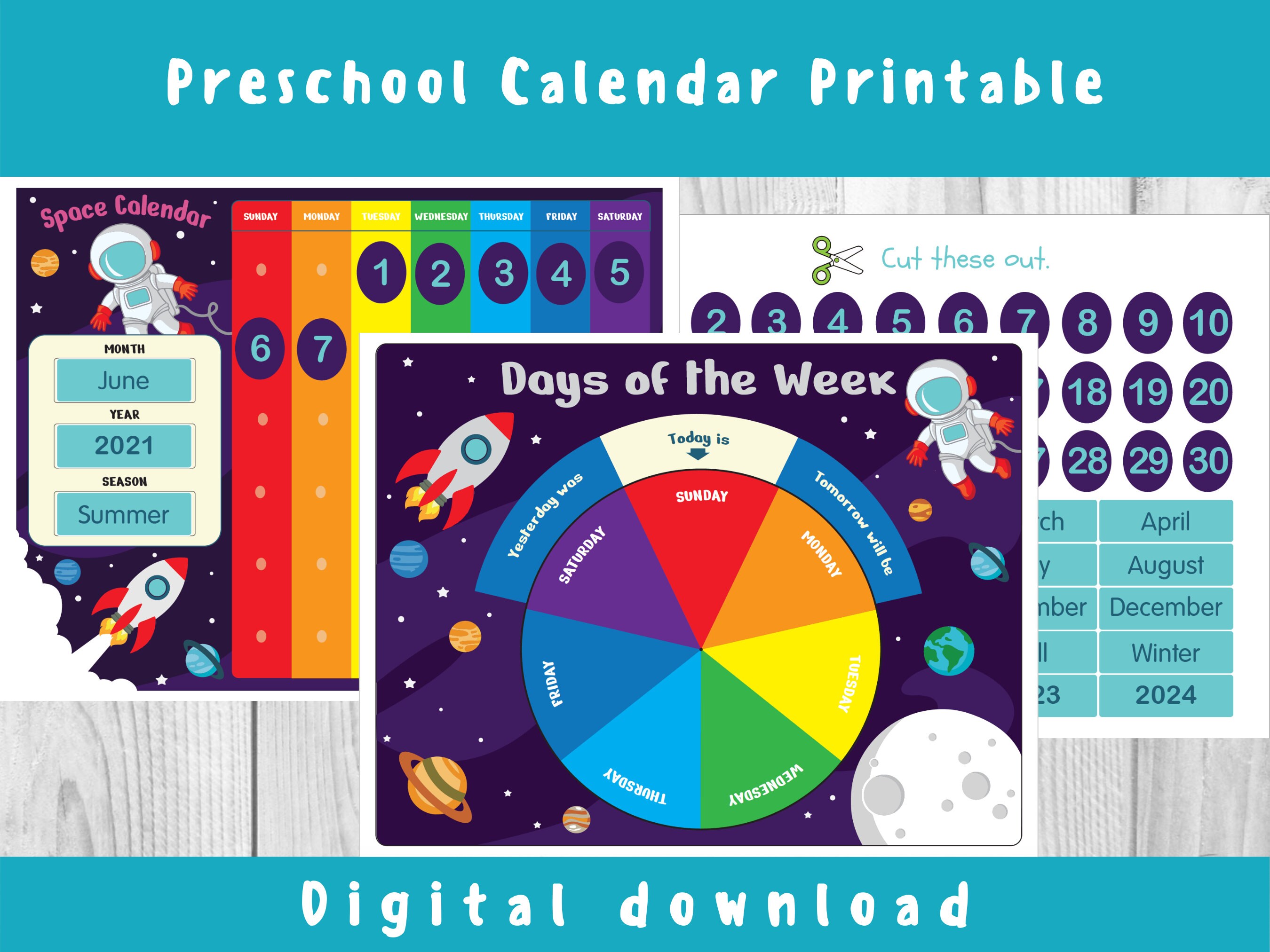 Preschool calendar Printable Space calendar Etsy