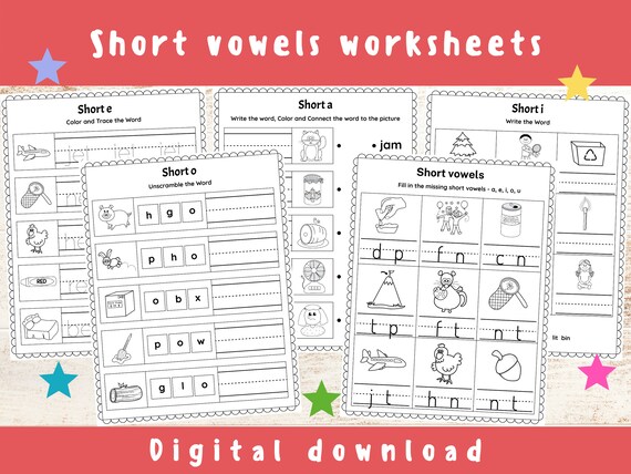 25 pages short vowel sounds short vowel words printable etsy canada
