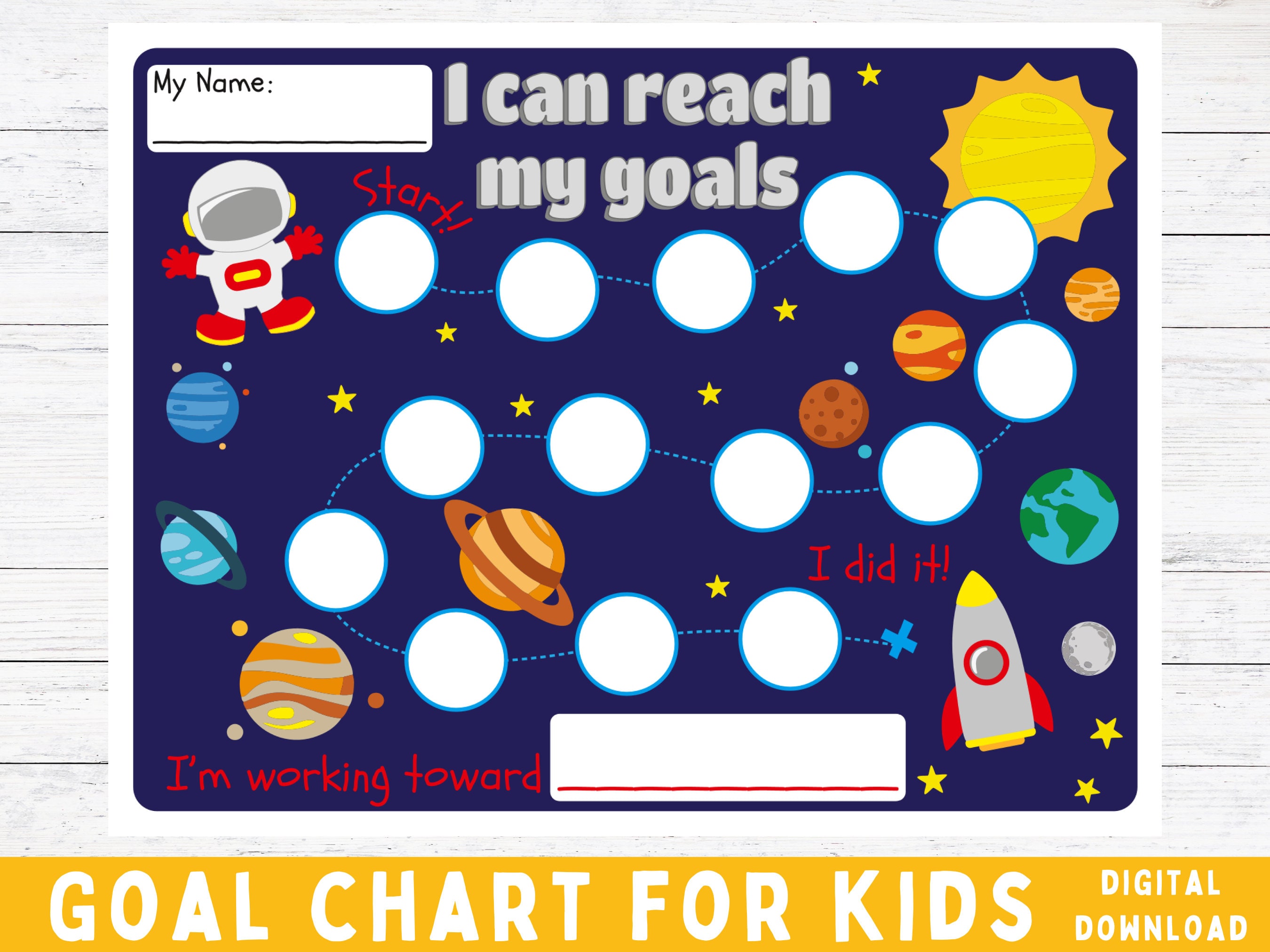 Goal Chart for Kids Space Goal Chart Printable Goal Chart for Kids Etsy