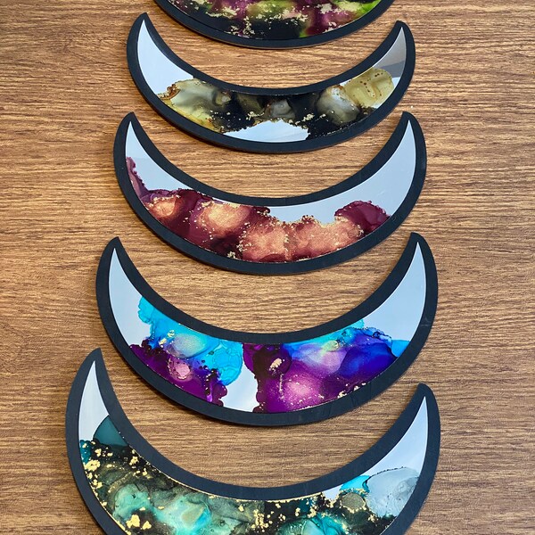 Moon Phase Alcohol Ink Mirrors