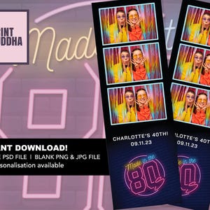 80s Neon Photo Booth Template | 2x6 80s Birthday Photo Booth Template | Neon Retro Photo Booth Template | 80s Retro Photo Booth Template