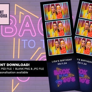 90s Neon Photo Booth Template | 2x6 90s Birthday Photo Booth Template | Neon Retro Photo Booth Template | 90s Retro Photo Booth Template