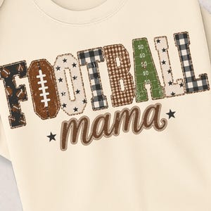 Patchwork Football Mama PNG | Gingham Checker Stars Houndstooth Pattern Designs | Football Lover PNG | Boujee Mama PNG | Game Day Tee