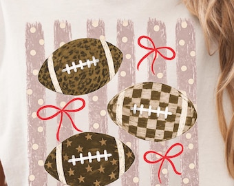 Vertical Stripes Football Bows PNG | Distressed Coquette Game Day Design | Friday Night Energy Design | Y2k Girly Football PNG