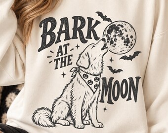 Bark at the Moon PNG | Halloween Dog PNG | Spooky Dog Design | Dog Lover Halloween PNG | Vintage Howling Dog Shirt Graphic