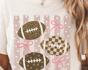 Vertical Stripes Football Bows PNG | Distressed Coquette Game Day Design | Friday Night Energy Design | Y2k Girly Football PNG