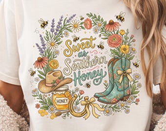 Sweet Southern Honey PNG | Floral Boots PNG | Bee Floral Design | Beekeeping PNG | Western Girlies | Honey Bee | Cowgirl Boots Flower
