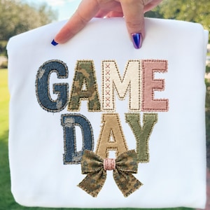 Patchwork Game Day PNG | Denim Camo Stitch Football Design | Football Mama | Trendy Game Day PNG | Touchdown Season
