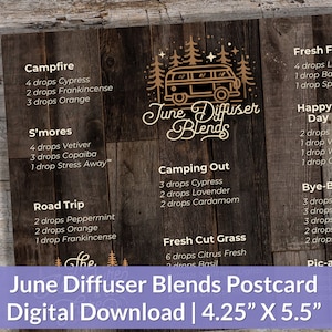 June Essential Oil Diffuser Recipe Postcard | Summer Diffuser Blends | Instant Digital Download for a 4.25 X 5.5 Postcard