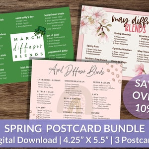 Frühlingsdiffusor Rezept Postkartenbündel | Junges Wohnen | 3 Monats Bundle (März, April, Mai) | 4,25 "X 5,5" | Sofortiger digitaler Download