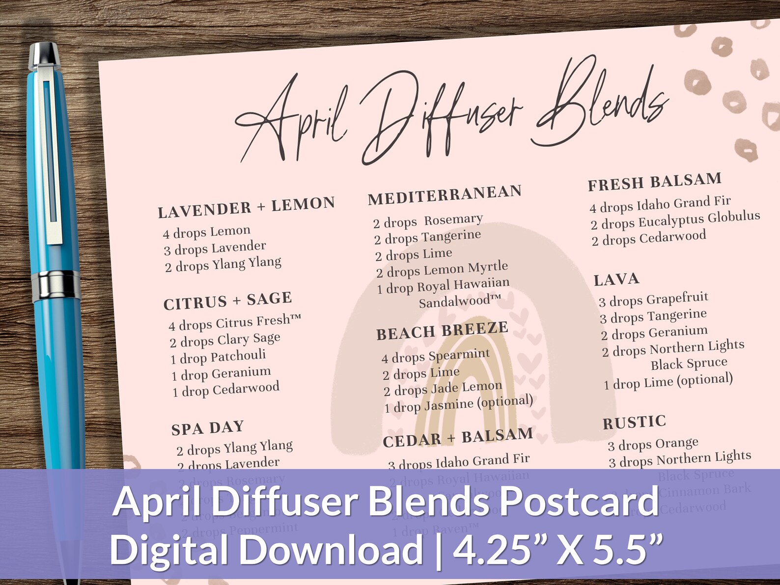April Essential Oil Diffuser Recipe Postcards Spring - Etsy