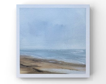 7"x7" Original Acrylic Painting with Handmade Rock Pigments on Paper, Signed, Scottish Coastal, St Andrews, Unframed