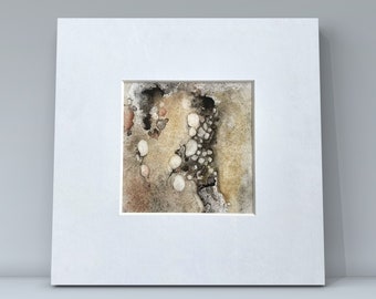 Watercolour Original, Rockpool, Tidal Pool, Scottish Coastal Art, Natural Colour Abstract, 4" with 8" Mount.