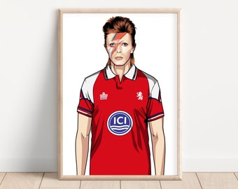 David Bowie Middlesbrough Football Club Player Artwork Print | Middlesbrough | Boro | MFC | UTB | Northern | Teesside