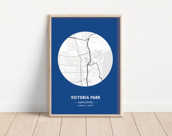 Hartlepool Victoria Park Map Artwork | Print | Poster | Hartlepool | Pools | Football Stadium