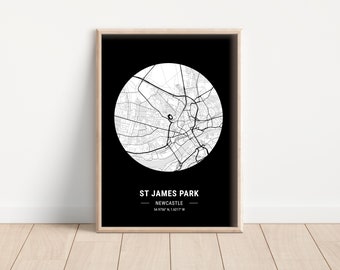 St James Park Map Artwork | Print | Poster | Newcastle United | Newcastle Upon Tyne | NUFC | Geordies | Tyneside | Toon Army