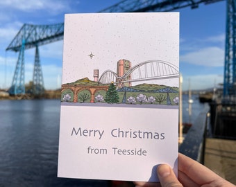 Merry Christmas from Teesside Christmas Card | Transporter Bridge | Roseberry Topping | Yarm | Teesside | North Yorkshire | Middlesbrough