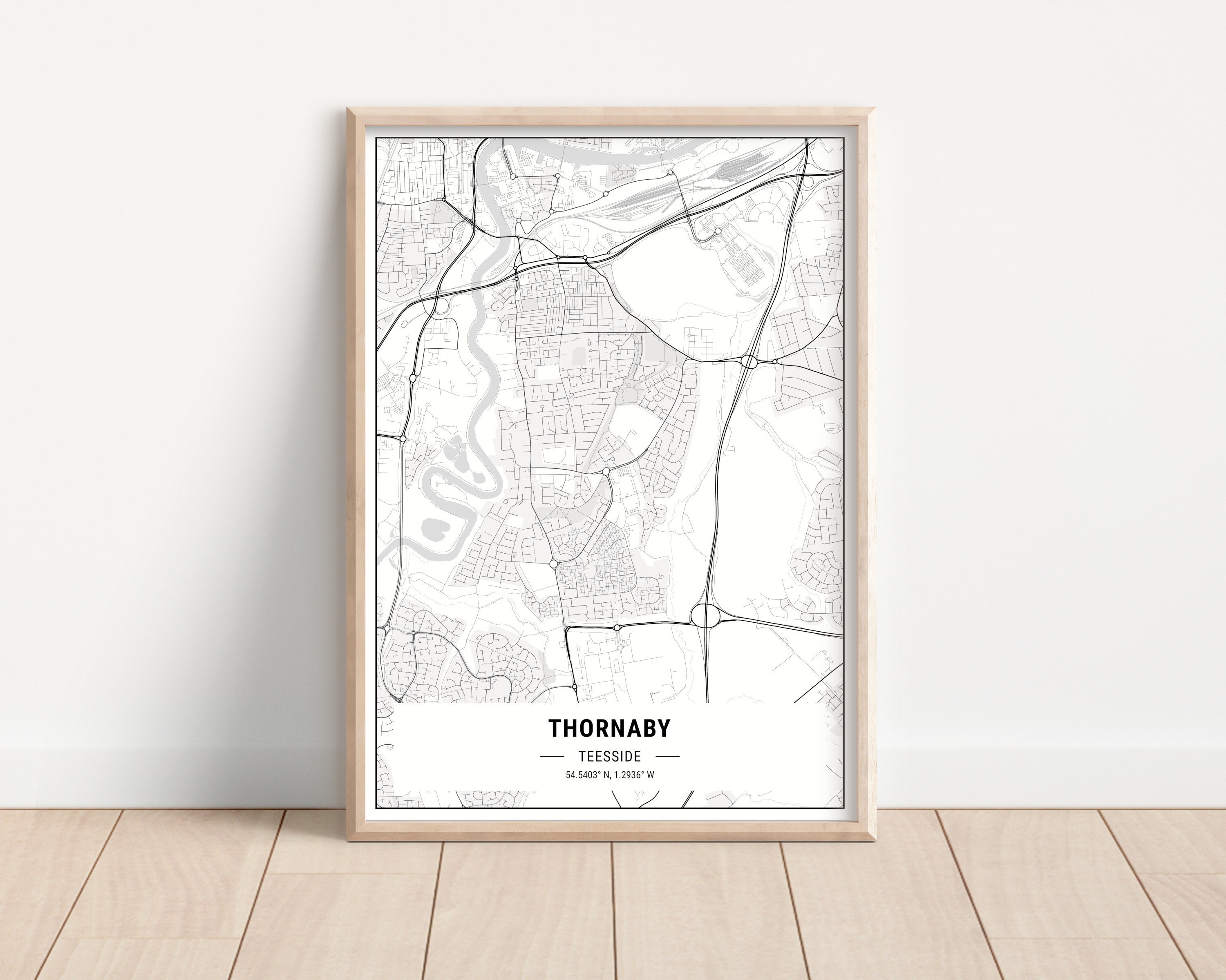 Map of Thornaby Artwork Print Thornaby on Tees Stockton Etsy