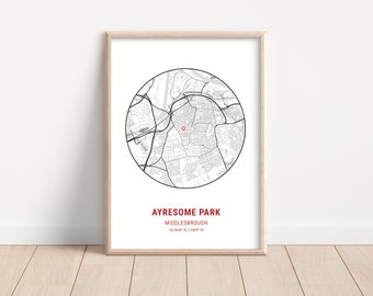 Ayresome Park Map Artwork | Print | Poster | Teesside | Middlesbrough FC | MFC | Boro | UTB