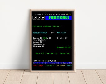Boro 8 - 1 Man City Ceefax/Teletext  Artwork | Print | Poster | Teesside | Middlesbrough FC | MFC | Boro | UTB | Retro