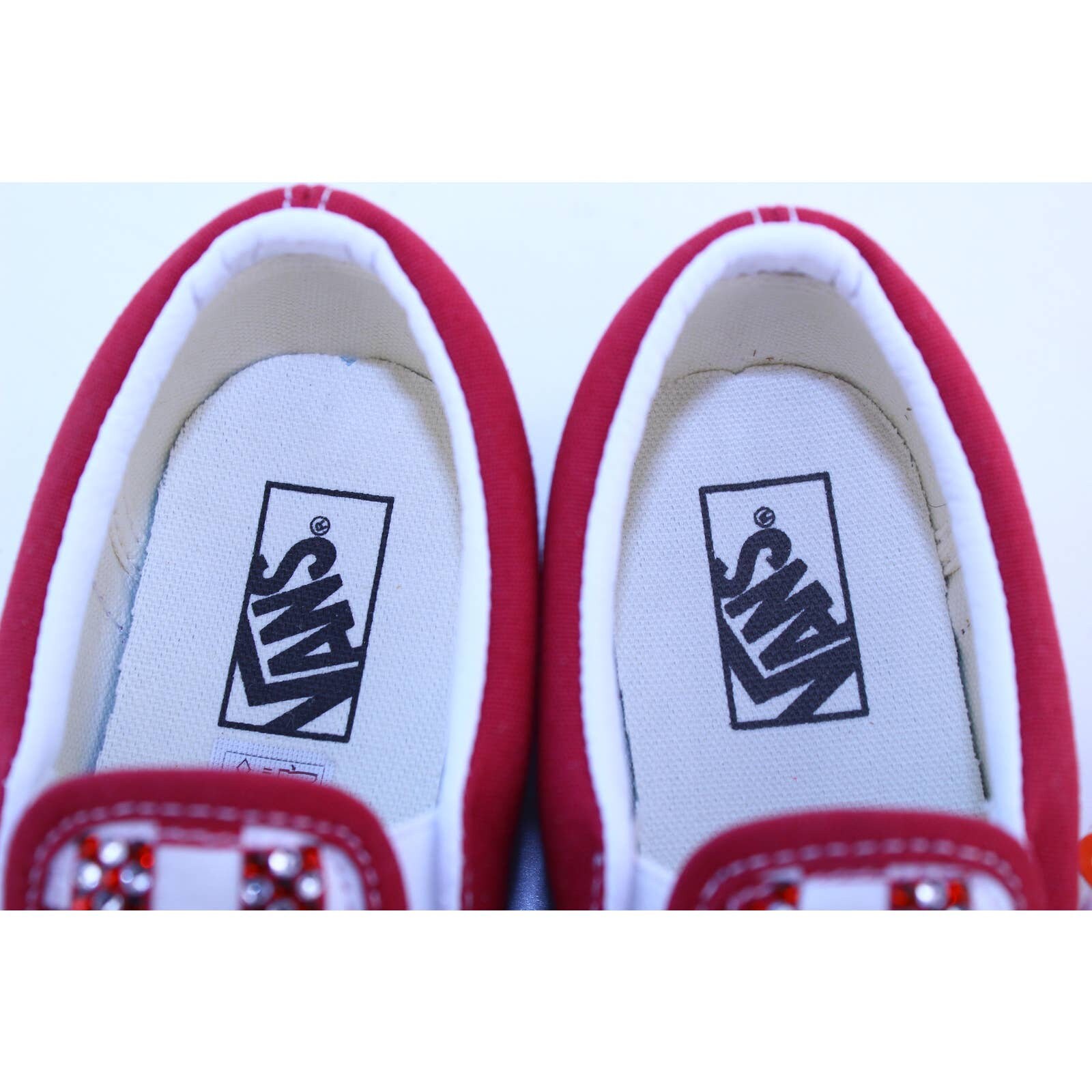 Vans Checkerboard Classic Slip on Red White Canvas Glass 
