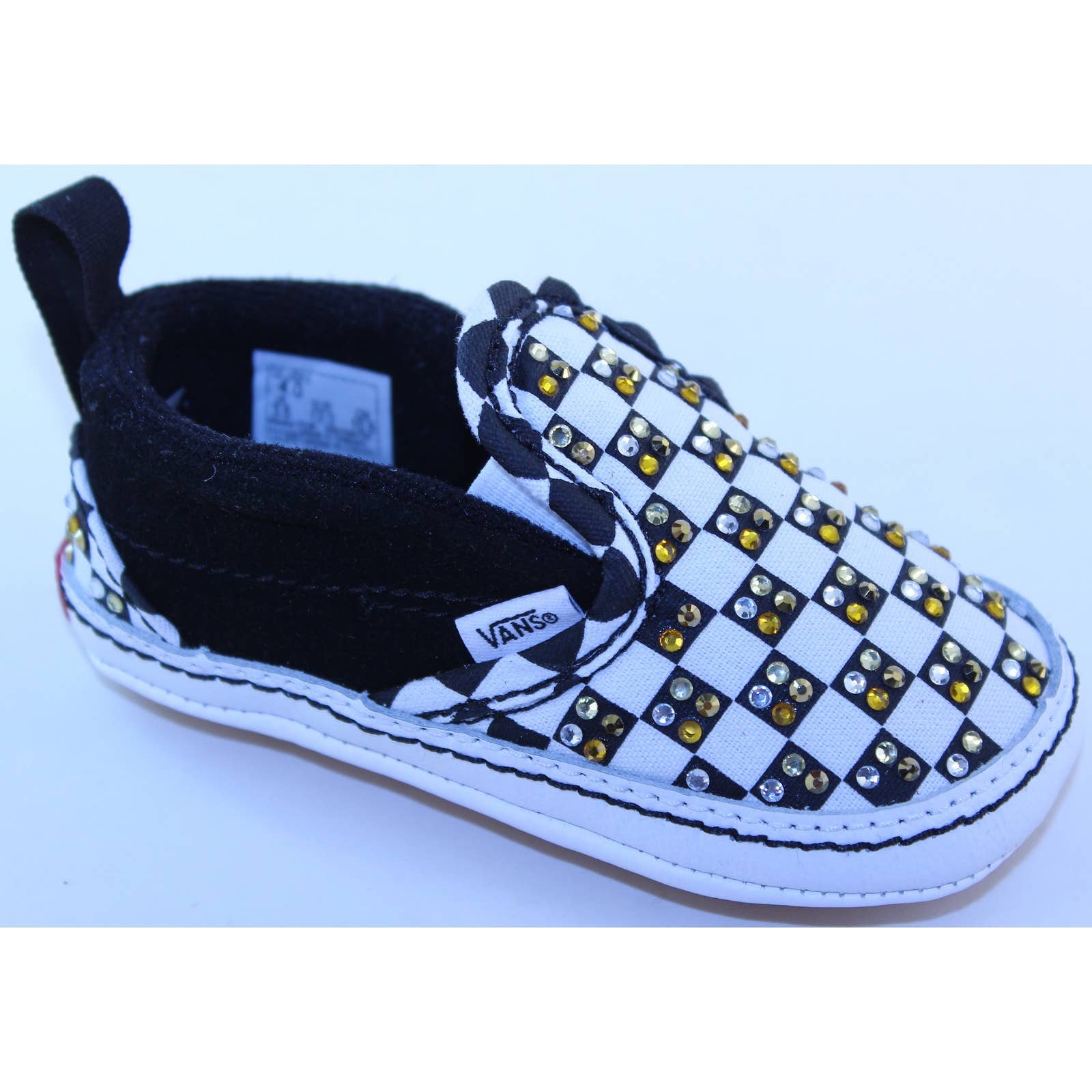 Vans Checkerboard V Crib Slip on Black White Yellow Gold Glass Crystal Rhinestone Sneakers Infant Baby Shoes Size 4 M NEW With BOX Etsy Canada