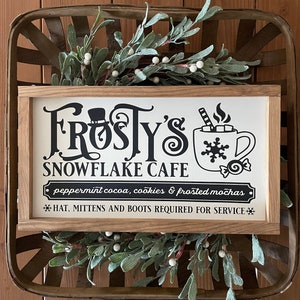 Frosty's Snowflake Cafe, wooden picture, sign, decoration, winter, Christmas, gift, farmhouse, country house