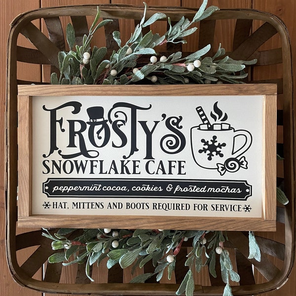 Frosty's Snowflake Cafe, Holzbild, Schild, Deko, Winter, Weihnachten, Geschenk, Farmhouse, Landhaus