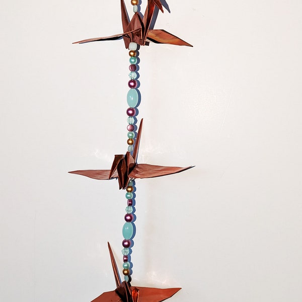 Pure Copper Origami, triple crane ,mobile, indoor, unique origami