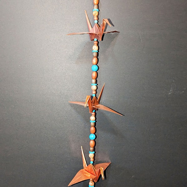 Pure Copper Origami, triple crane ,mobile, indoor, unique origami