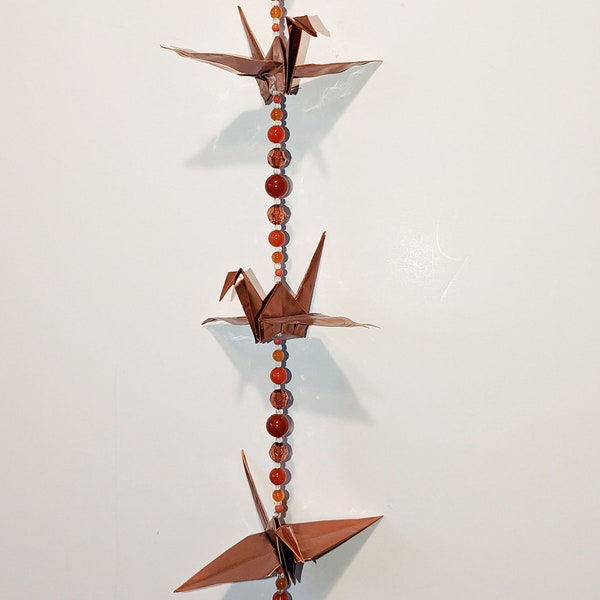 Pure Copper Origami, triple crane ,mobile, indoor, unique origami