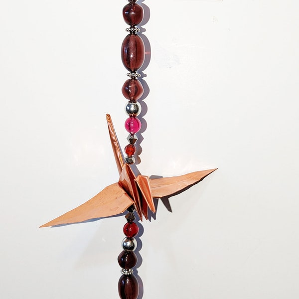 A Pure Copper Origami crane hanging made for indoor. A one-of-a-kind unique handmade piece.