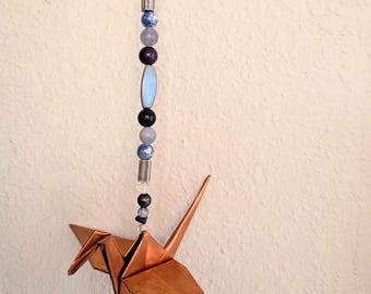 A Pure Copper Origami crane hanging made for indoor. A one-of-a-kind unique handmade piece.
