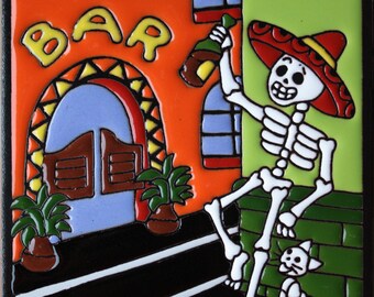 Happy Hour Day of the Dead Mexican Talavera Tile