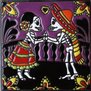 The Lovers Day of the Dead Mexican Talavera Tile