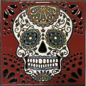 Traditional Day Of The Dead Clay Tile