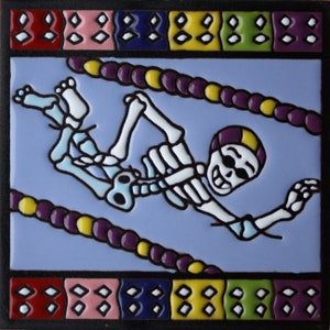 Swimmer Day Of The Dead Clay Tile
