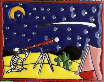 Astronomer Day of the Dead Mexican Talavera Tile