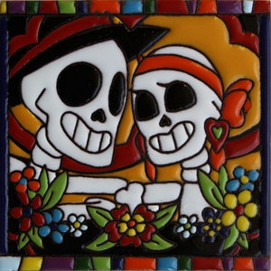 Forever Yours Day of the Dead Mexican Talavera Tile