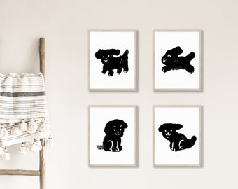 Dog Art Print: Monochrome Animal Painting for Stylish Nursery Wall Decor, 5x7, 8x10, 11x14