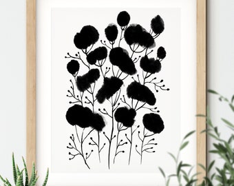 Black and White Art: Abstract Flower Print for Trendy Wall Decor, 5x7, 8x10, 11x14