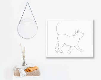 Cat Wall Art: Minimalist One Line Drawing for Stylish Home Decor