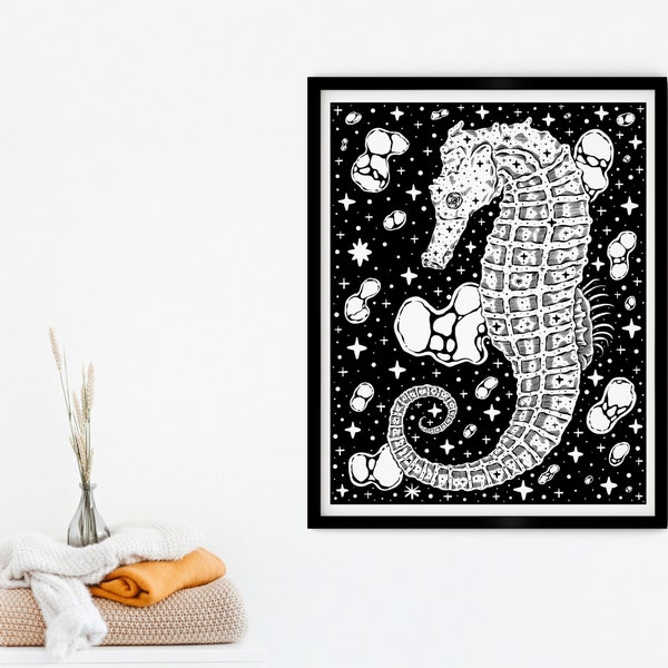 Seahorse Art Print Etsy