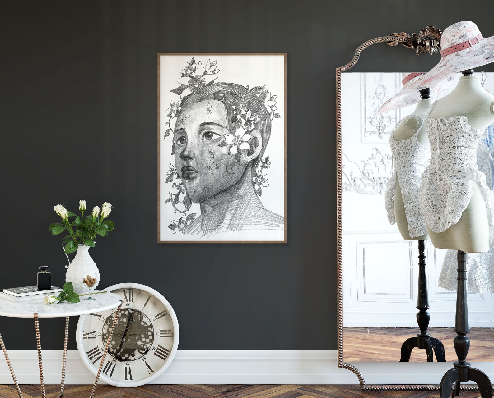 Modern Black and White Fashion Wall Art Pencil Drawing Etsy