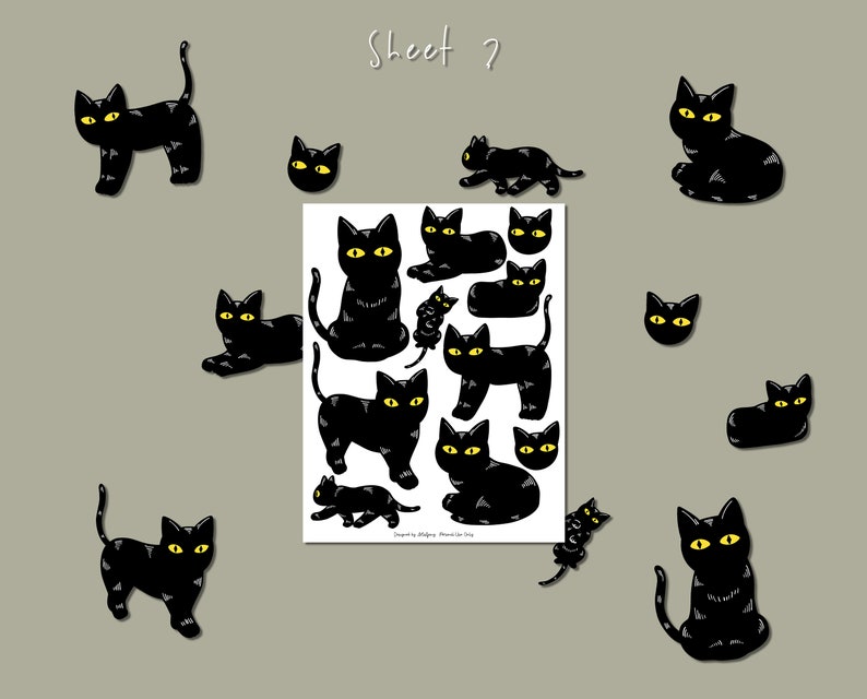 36 Black Cat Digital Sticker Pack Printable Stickers Etsy
