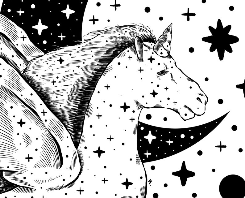 Black and White Unicorn Art Print Unicorn Wall Decor Etsy