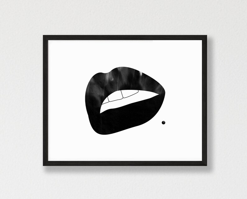 Black and White Lips Wall Art Lips Print Beauty Room Decor Etsy