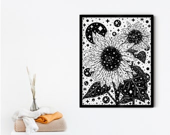 Cartel de girasol: Arte de pared imprimible para una decoración floral vibrante, 5x7, 8x10, 11x14, 16x20, A4, A3